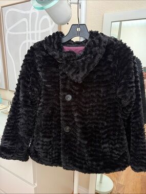 Patagonia Black Faux Fur Kids Girls 14 Peacoat with Purple Lining